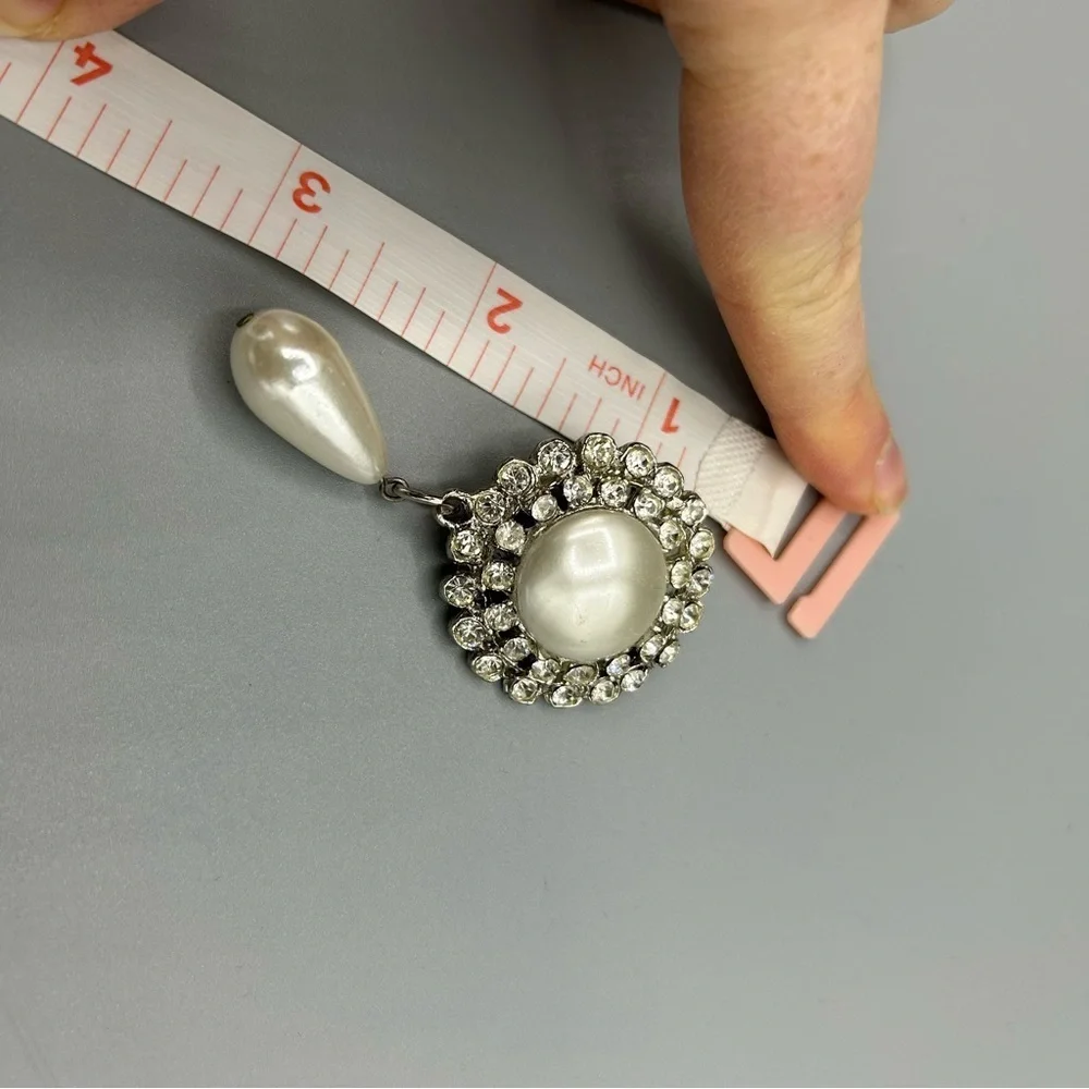Vintage 1950s Pearl Rhinestone Drop Brooch | Mid Century Glam